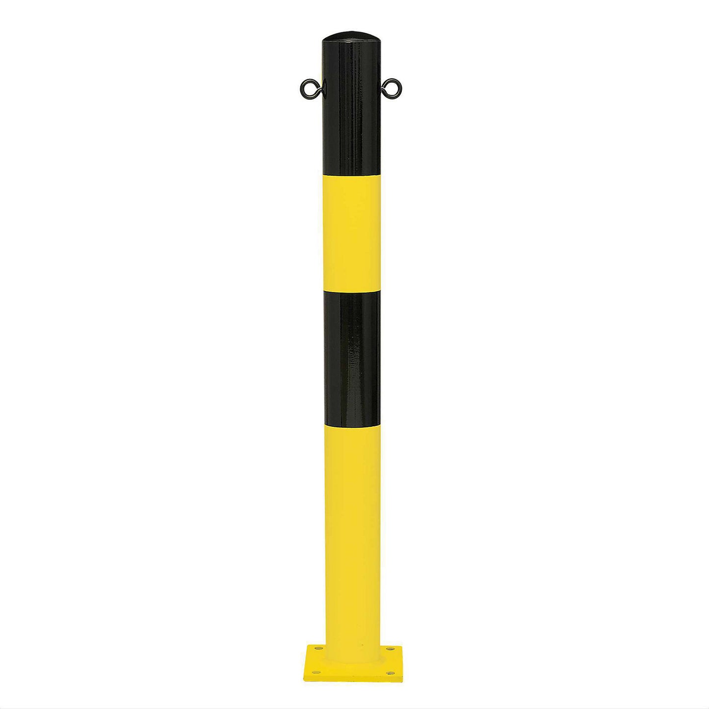 Bollard Morion, for bolting in place, Ø 90 mm, painted black/yellow, 2 eyelets.