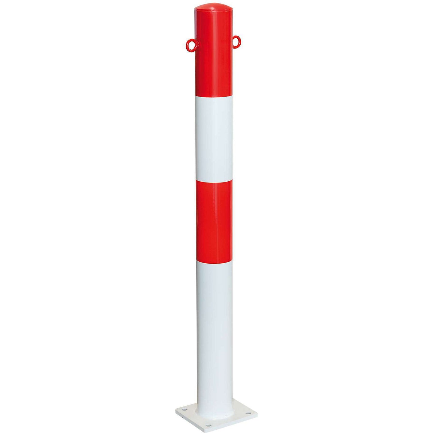 Bollard Morion, for bolting in place, Ø 90 mm, painted red/white, 2 eyelets.