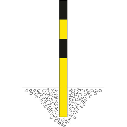 Bollard Morion, for setting in concrete, Ø 90 mm, painted black/yellow, 2 eyelets.