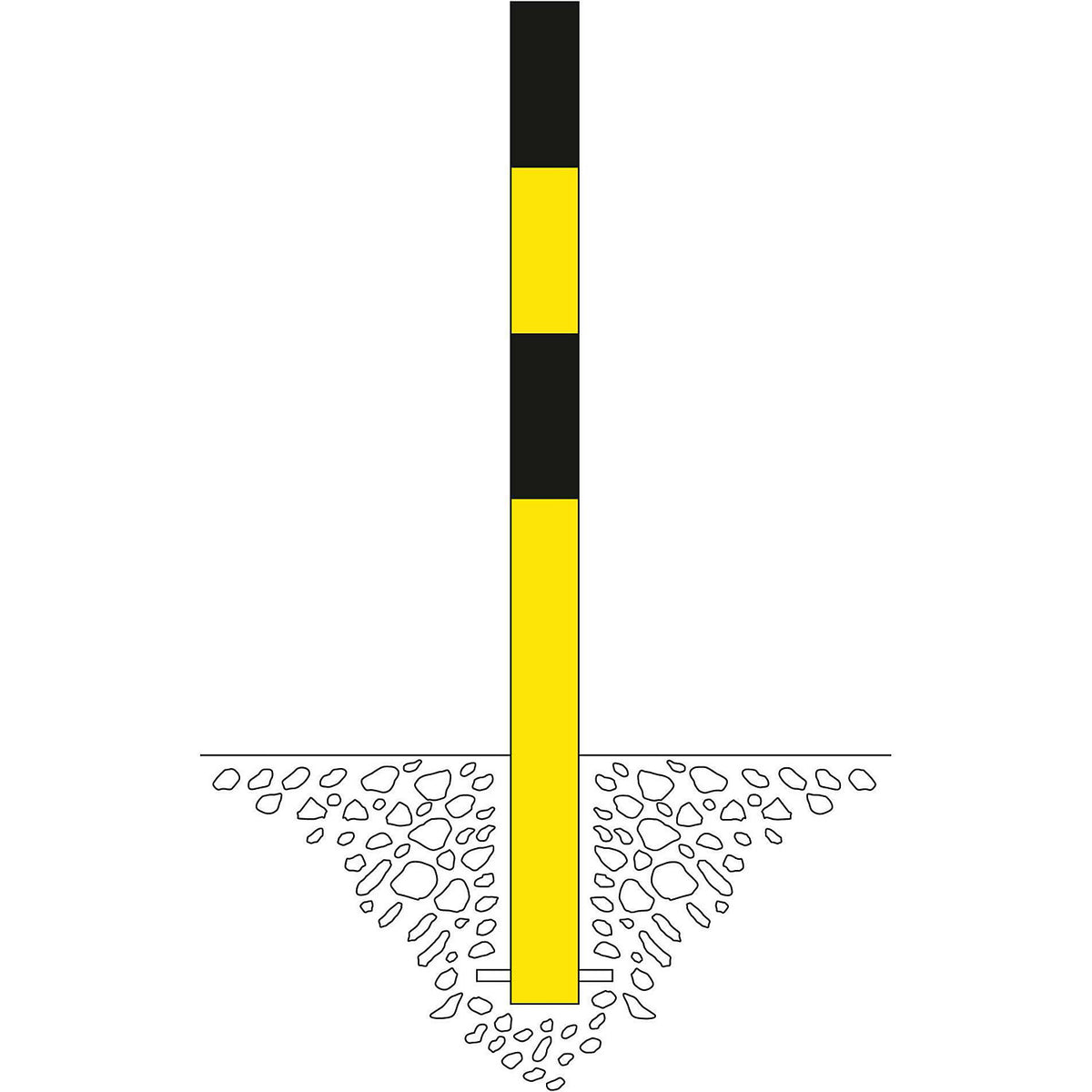 Bollard Morion, for setting in concrete, Ø 90 mm, painted black/yellow, 2 eyelets.