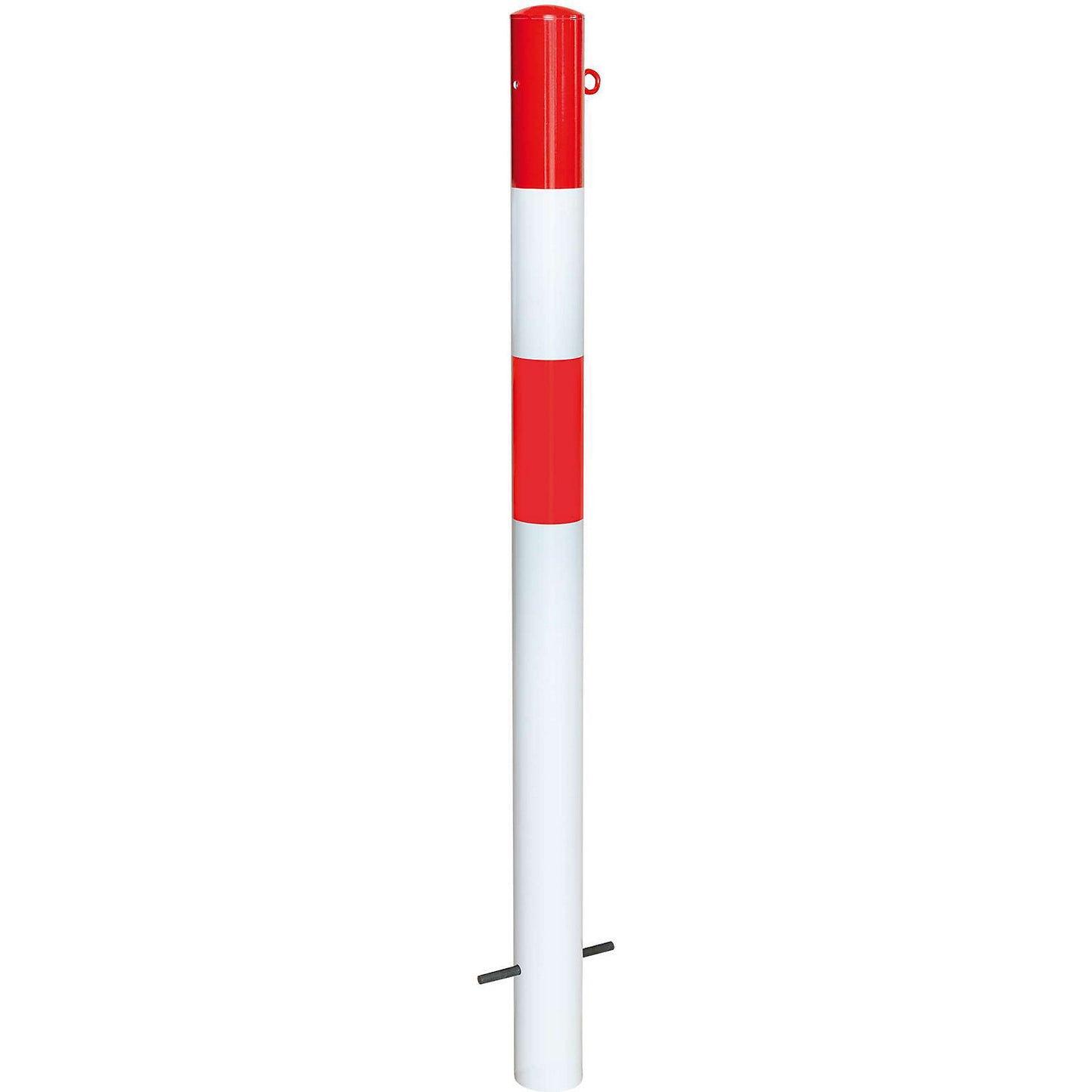 Bollard Morion, for setting in concrete, Ø 90 mm, painted red/white, 1 eyelet.