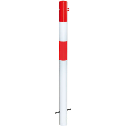 Bollard Morion, for setting in concrete, Ø 90 mm, painted red/white, 1 eyelet.