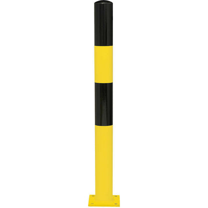 Bollard Morion, for bolting in place, Ø 90 mm, painted black/yellow.