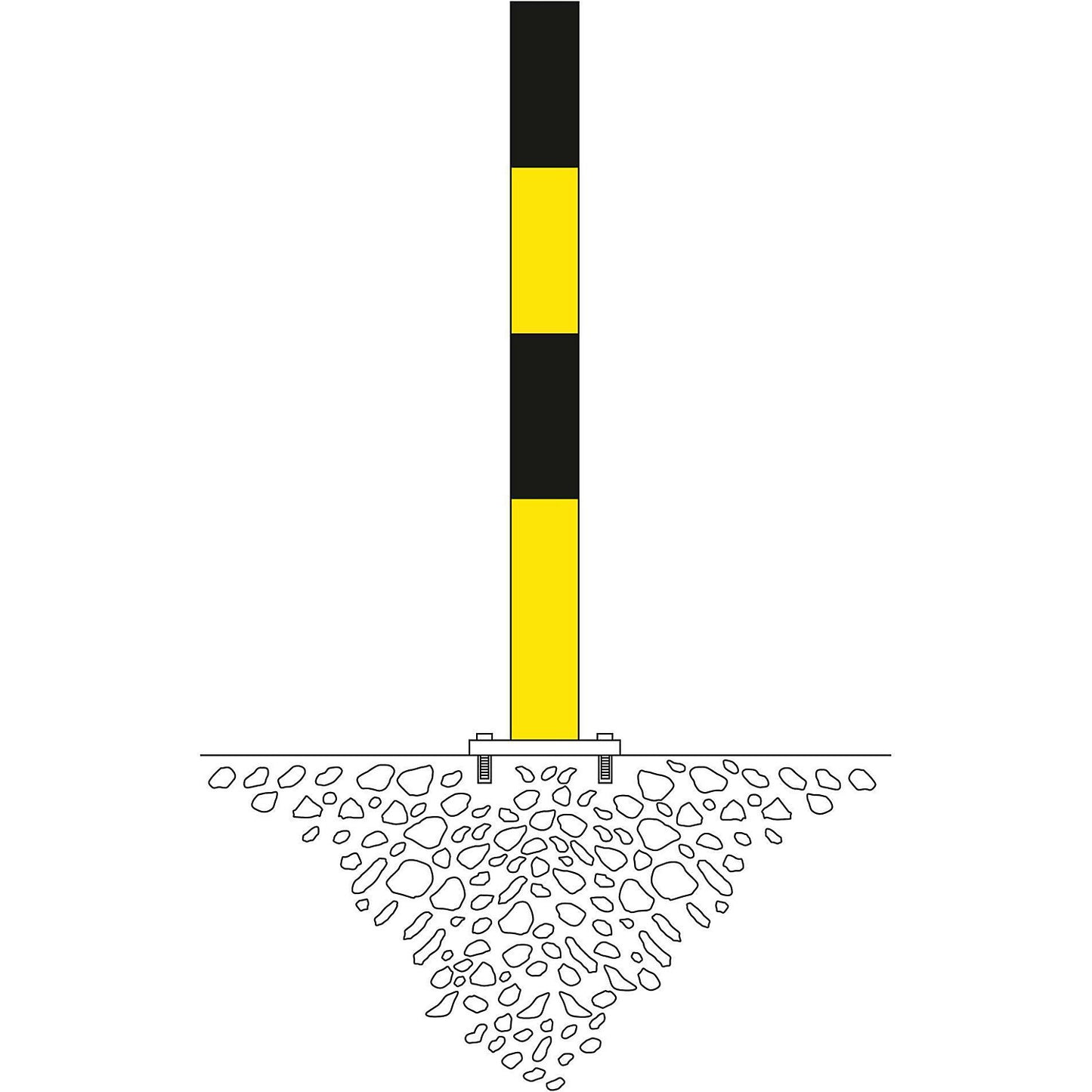 Bollard Morion, for bolting in place, Ø 90 mm, painted black/yellow.