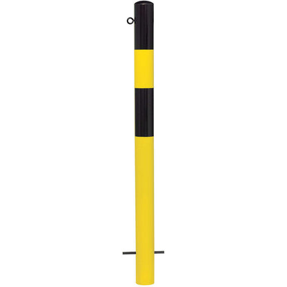 Bollard Morion, for setting in concrete, Ø 90 mm, painted black/yellow, 1 eyelet.