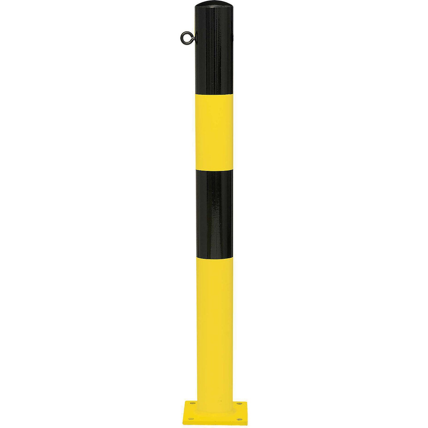 Bollard Morion, for bolting in place, Ø 90 mm, painted black/yellow, 1 eyelet.