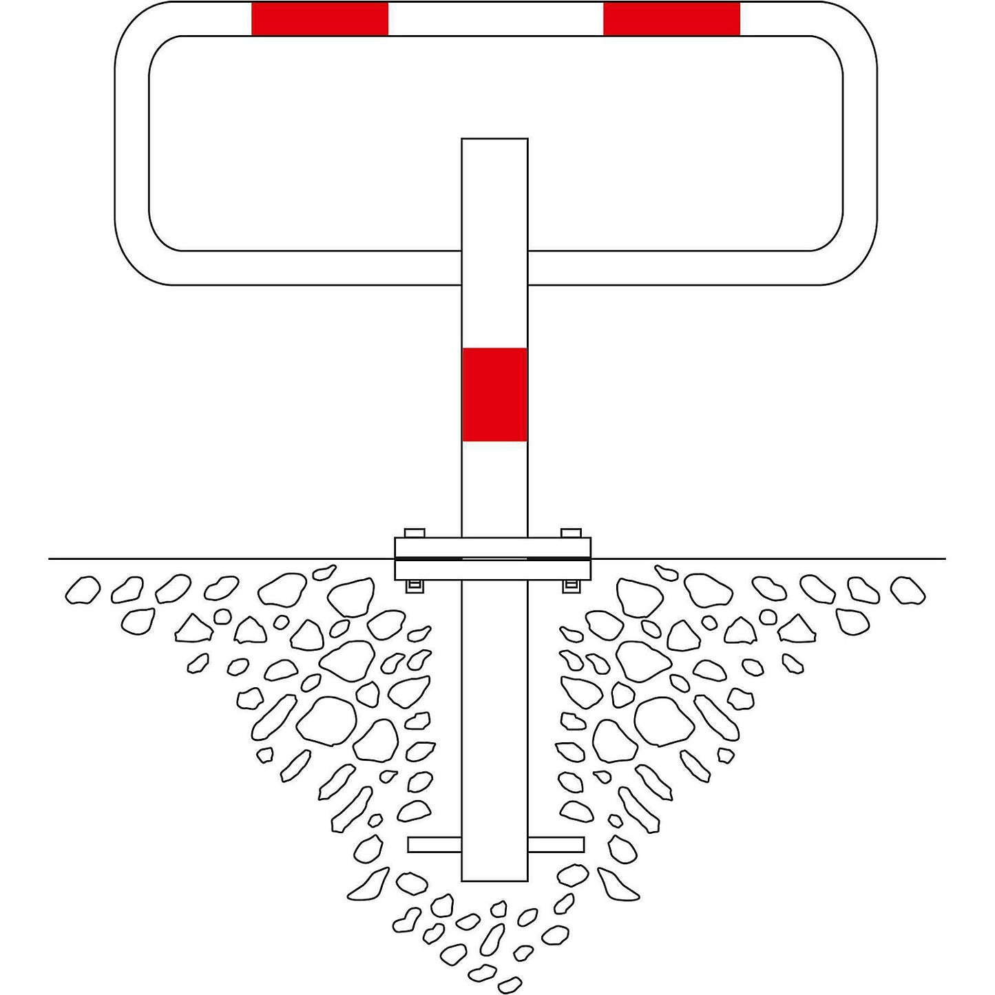 Parking barrier, for concreting in, hot dip galvanised/reflective red.