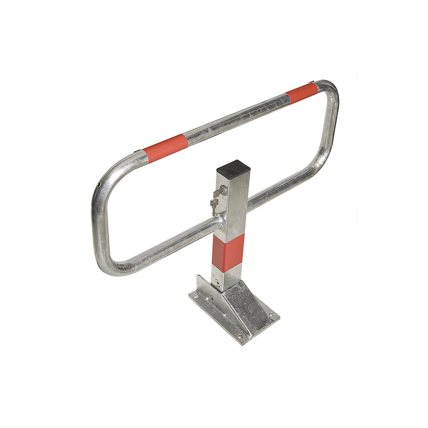 Parking barrier, for concreting in, hot dip galvanised/reflective red.