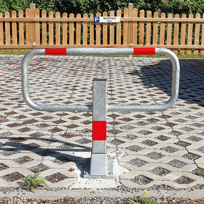 Parking barrier, for bolting in place, reflective white/red.