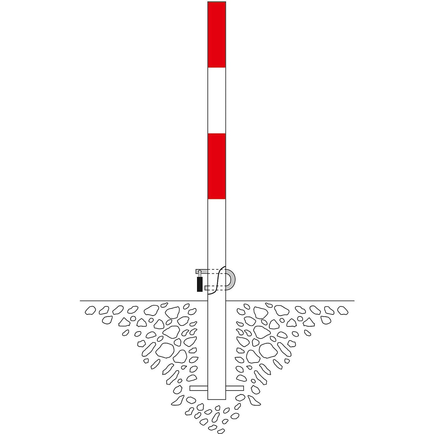 Folding barrier post, for concreting in, red-white.