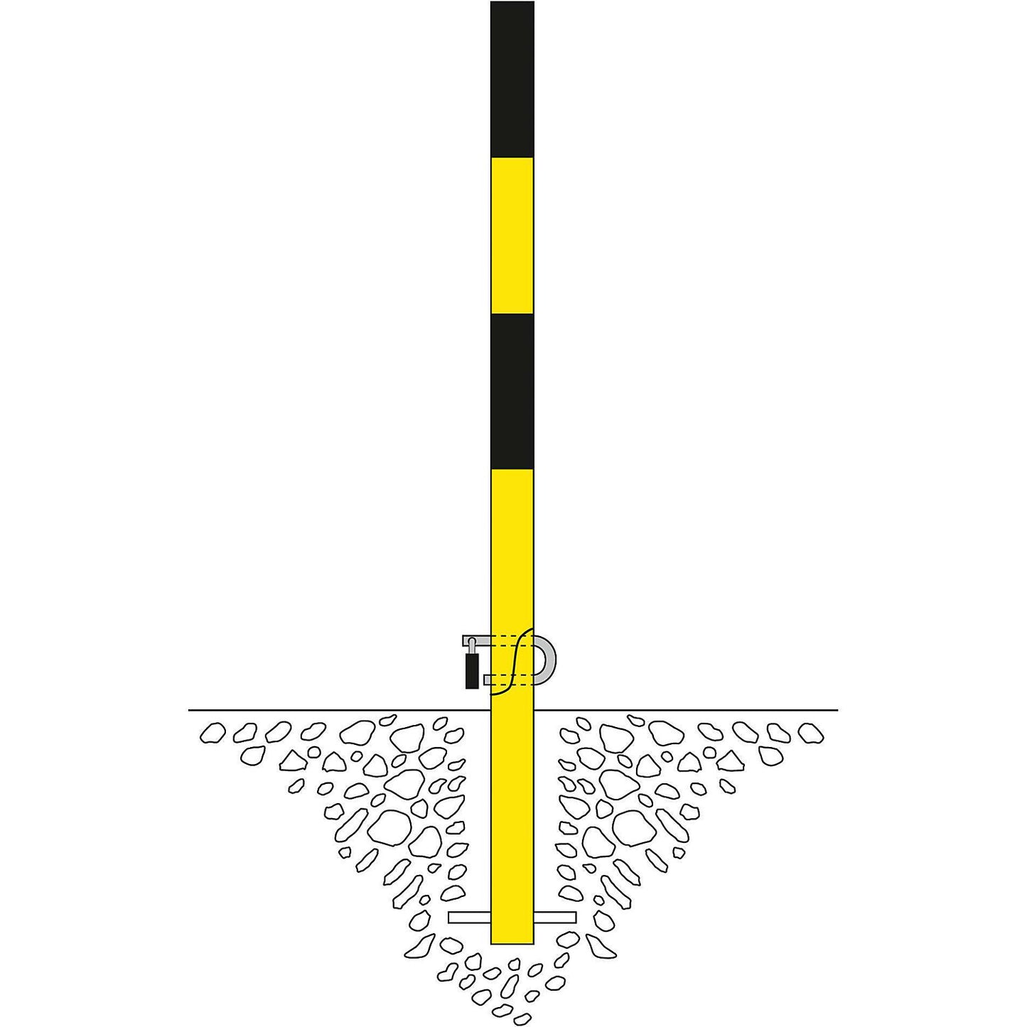 Folding barrier post, for concreting in, black-yellow.