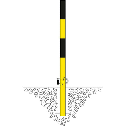Folding barrier post, for concreting in, black-yellow.