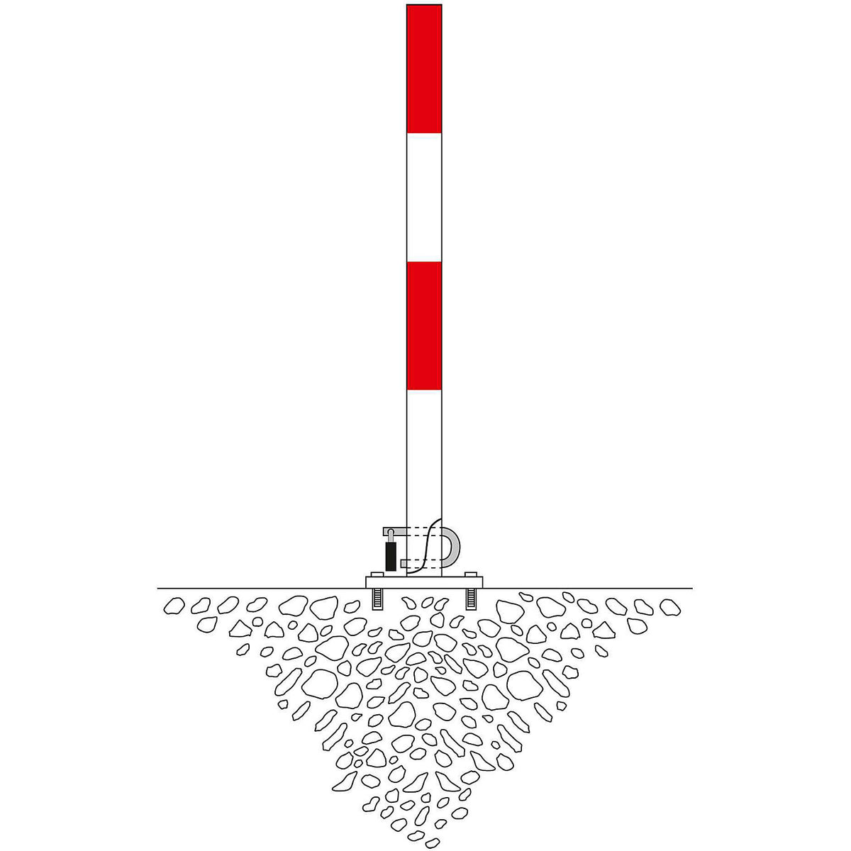 Folding barrier post, for bolting in place, red-white.