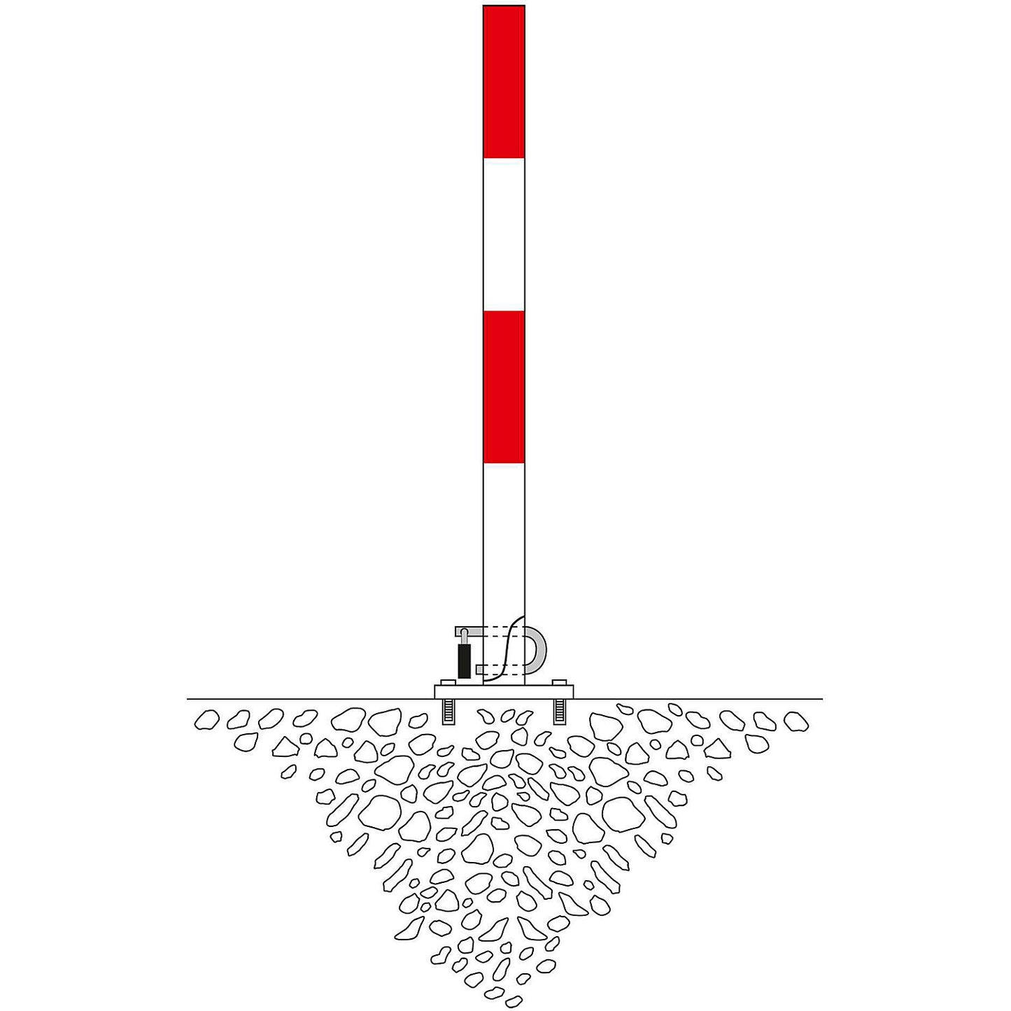 Folding barrier post, for bolting in place, red-white.