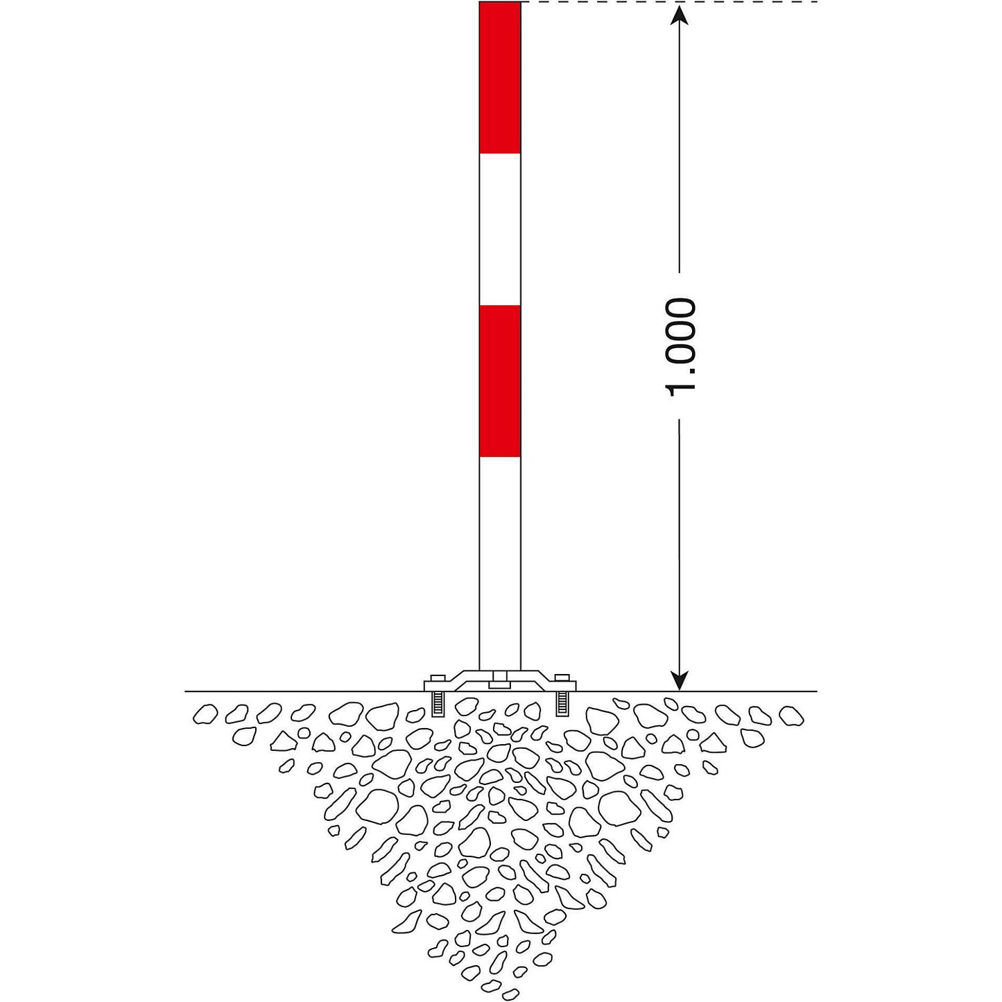 Barrier post made of steel, for bolting in place, Ø 60 mm, red/white, 1 chain eyelet.