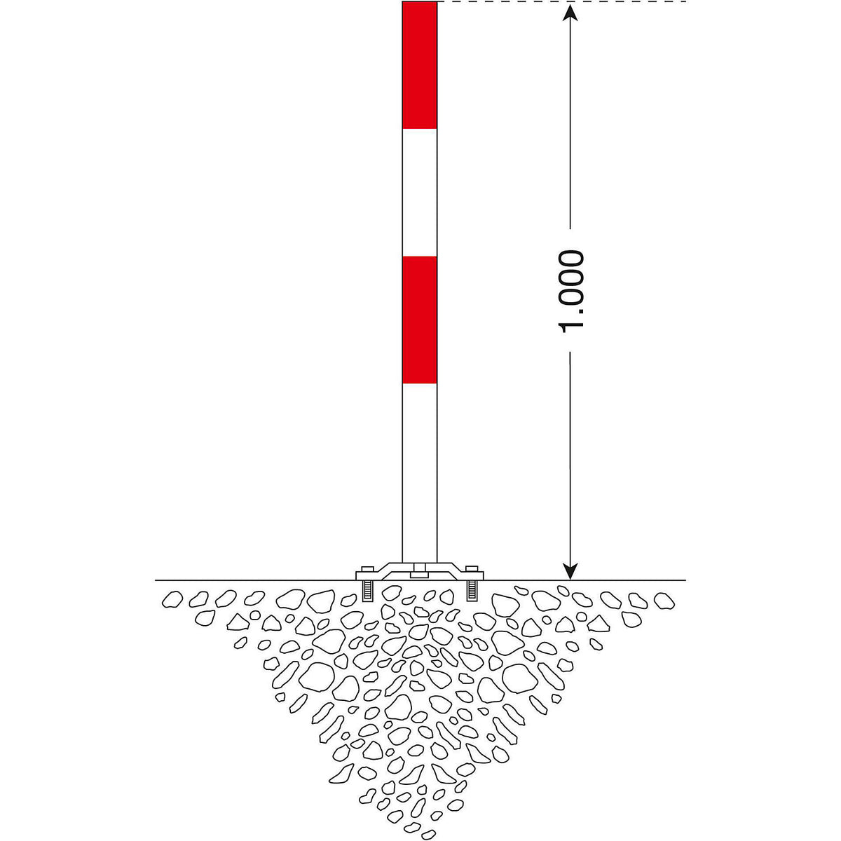 Barrier post made of steel, for bolting in place, Ø 60 mm, red/white, 1 chain eyelet.