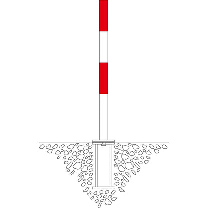 Barrier post made of steel, for setting in concrete, Ø 60 mm, red/white, 2 chain eyelets.