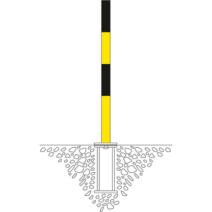 Barrier post made of steel, for setting in concrete, Ø 60 mm, black/yellow, 1 chain eyelet.