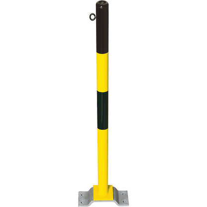 Barrier post made of steel, for bolting in place, Ø 60 mm, black/yellow, 1 chain eyelet.