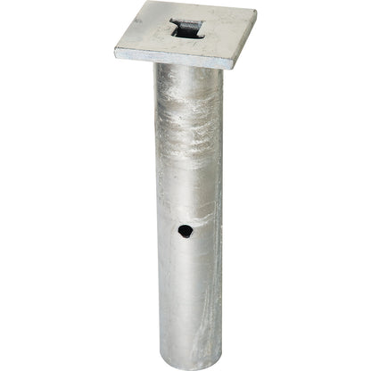 Barrier post made of steel, for setting in concrete, 70 x 70 mm, black/yellow, 1 chain eyelet.