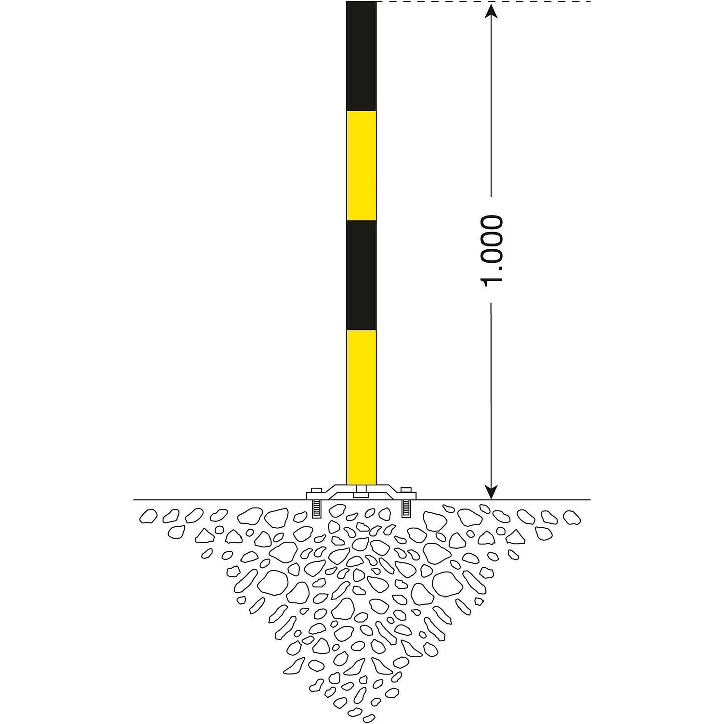 Barrier post made of steel, for bolting in place, Ø 60 mm, black/yellow, 1 chain eyelet.