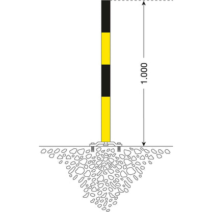 Barrier post made of steel, for bolting in place, Ø 60 mm, black/yellow, 1 chain eyelet.