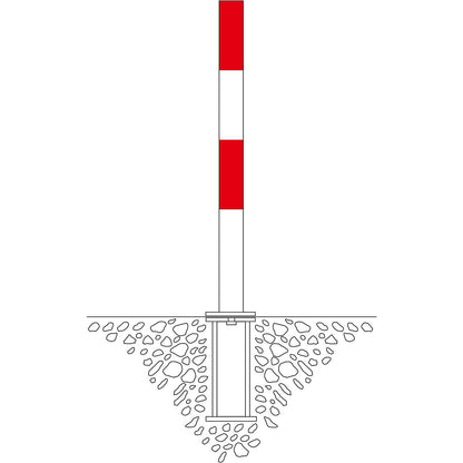 Barrier post made of steel, for setting in concrete, Ø 76 mm, red/white, 2 chain eyelets.