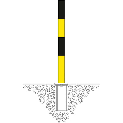 Barrier post made of steel, for setting in concrete, Ø 76 mm, black/yellow, 2 chain eyelets.