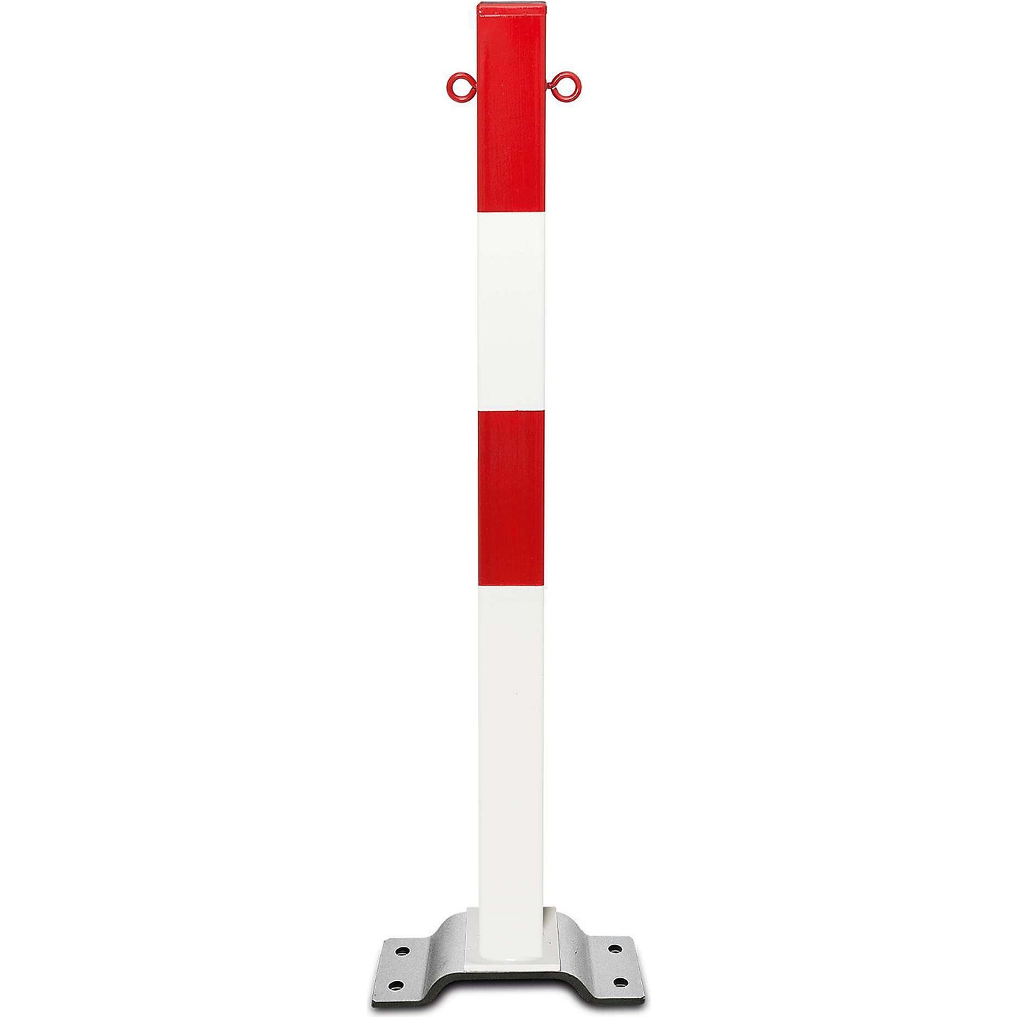 Barrier post made of steel, for bolting in place, 70 x 70 mm, red/white, 2 chain eyelets.