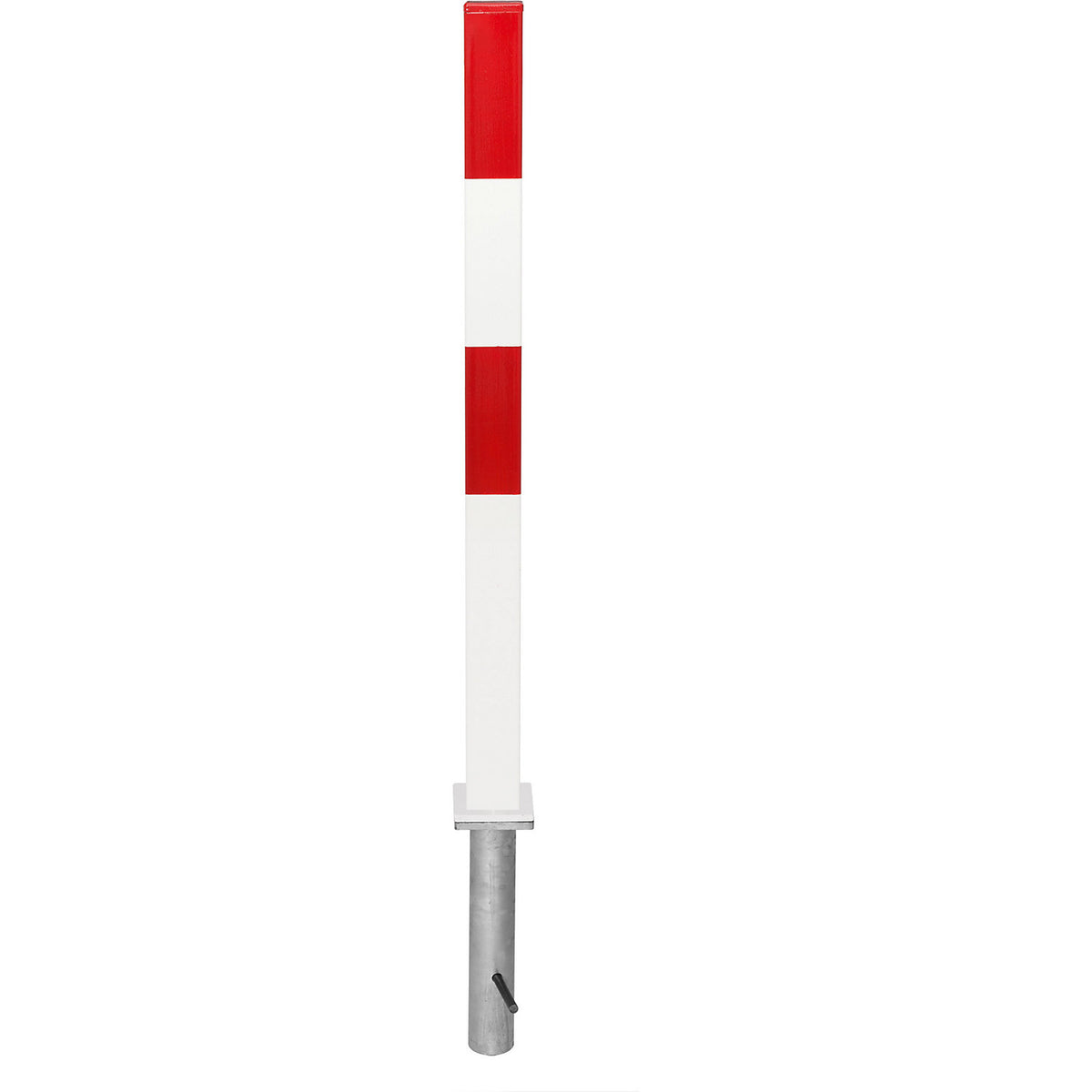 Barrier post made of steel, for setting in concrete, 70 x 70 mm, red/white.