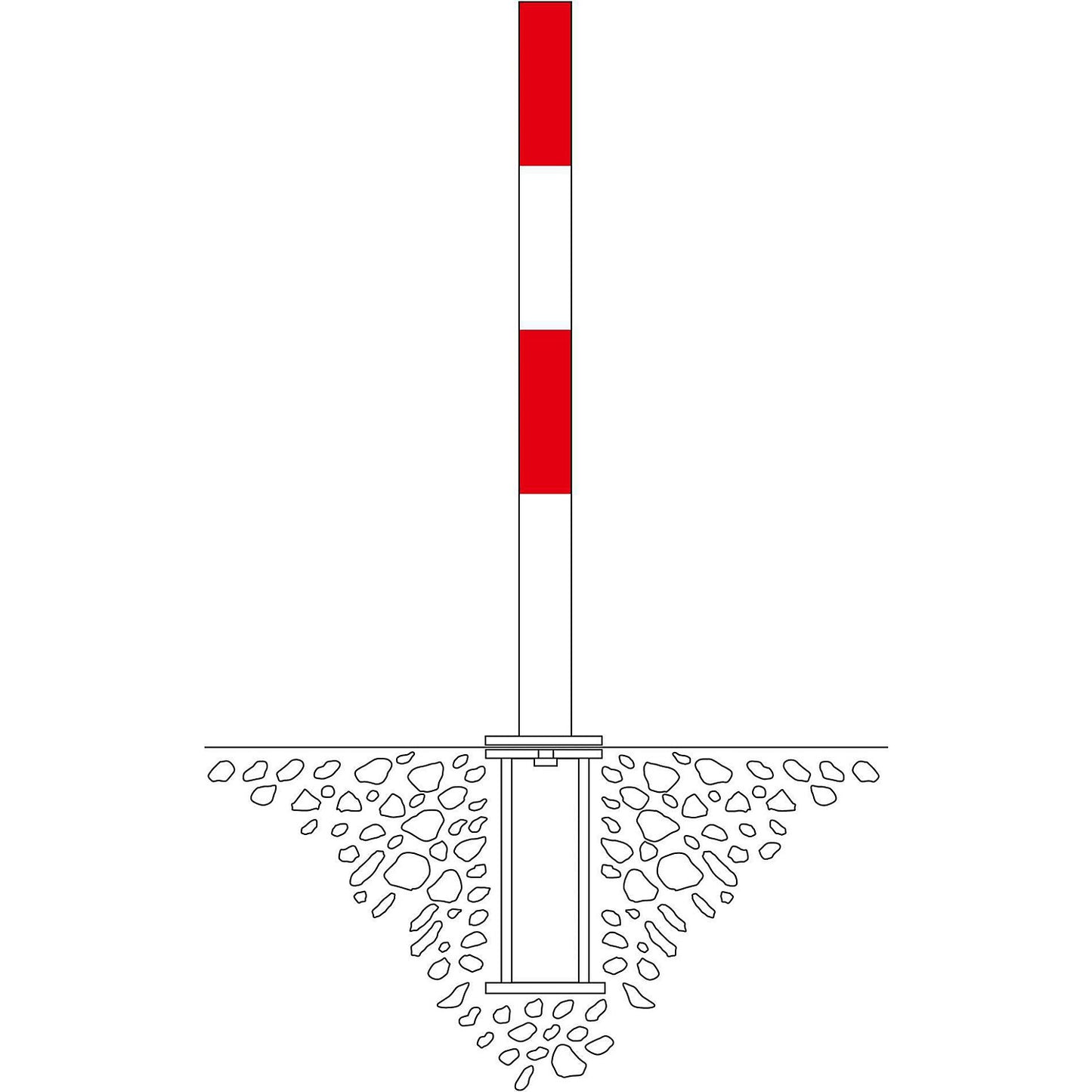 Barrier post made of steel, for setting in concrete, 70 x 70 mm, black/yellow.