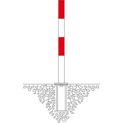Barrier post made of steel, for setting in concrete, 70 x 70 mm, red/white, 1 chain eyelet.
