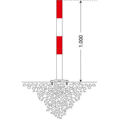 Barrier post made of steel, for bolting in place, 70 x 70 mm, red/white, 2 chain eyelets.