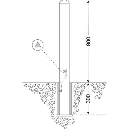 Stainless steel bollard, ground sleeve for removal, with triangle lock, Ø 108 mm.