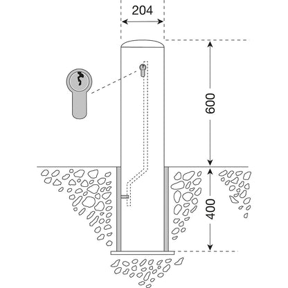 XL stainless steel bollard, for removal, with cylinder lock, Ø 204 mm.
