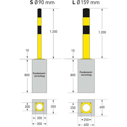 Crash protection bollard, size L, red/white, for bolting in place.