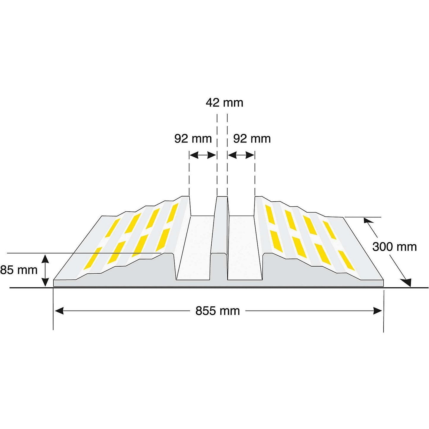 Hose and cable bridge, height 85 mm, cables up to 75 mm Ø, black, LxW 855 x 300 mm.