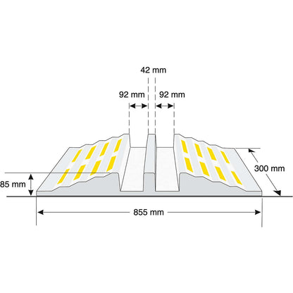 Hose and cable bridge, height 85 mm, cables up to 75 mm Ø, black, LxW 855 x 300 mm.