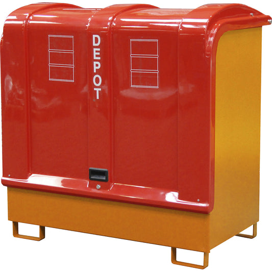 Hazardous goods storage with GRP cover, for 2 x 200 l drums, painted.