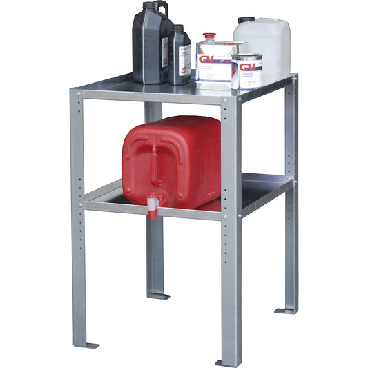 Drum and small container rack, with 2 tray shelves, HxWxD 900 x 698 x 608 mm.