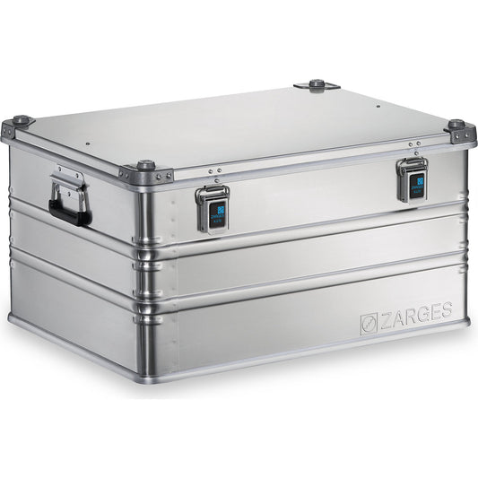 Aluminium transport case, capacity 157 l, internal LxWxH 750 x 550 x 380 mm, robust construction.