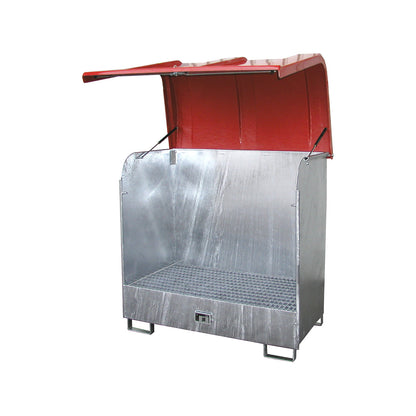 Hazardous goods storage with GRP cover, for 2 x 200 l drums, zinc plated.