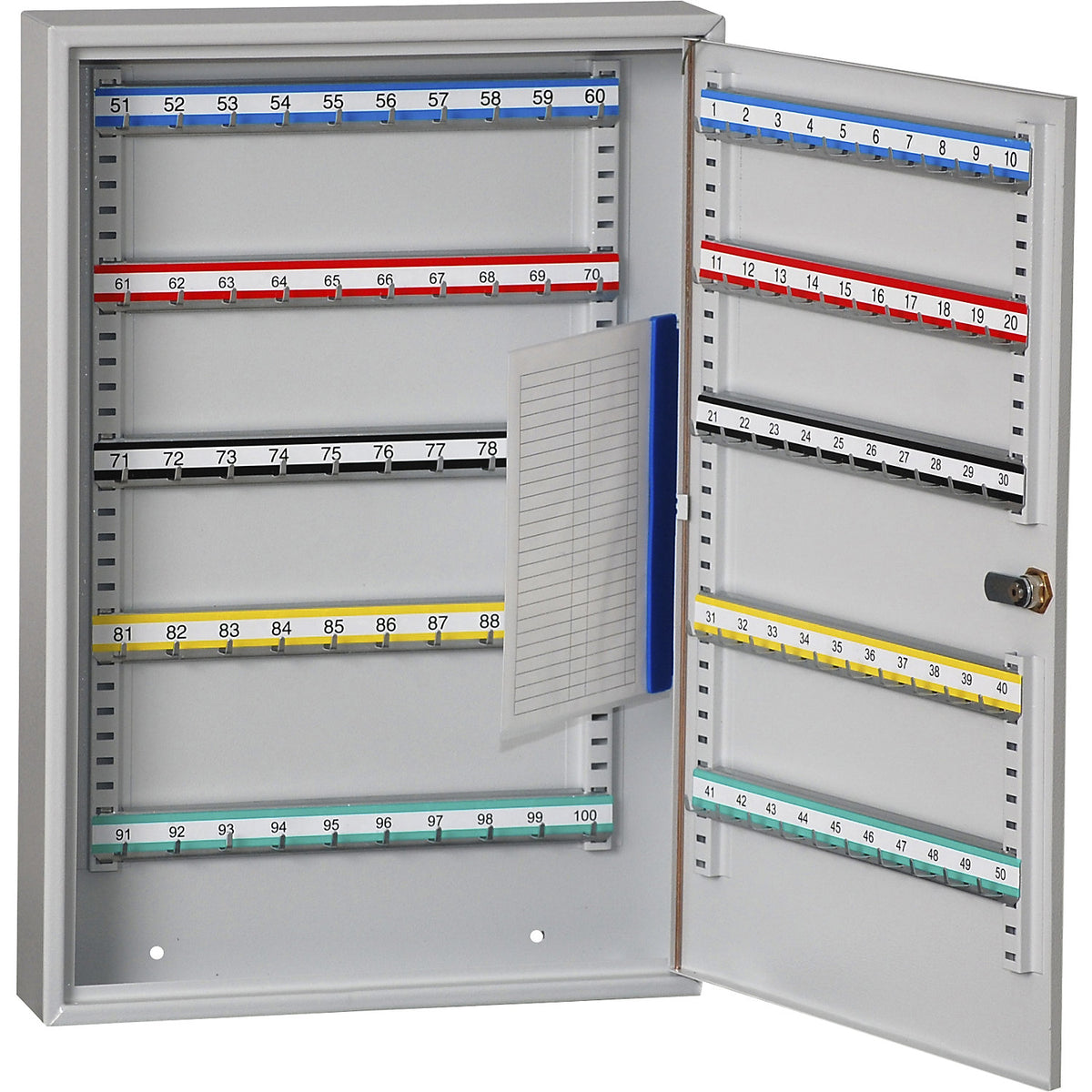 Security key cabinets, 100 hooks, HxWxD 550 x 380 x 80 mm, light grey.