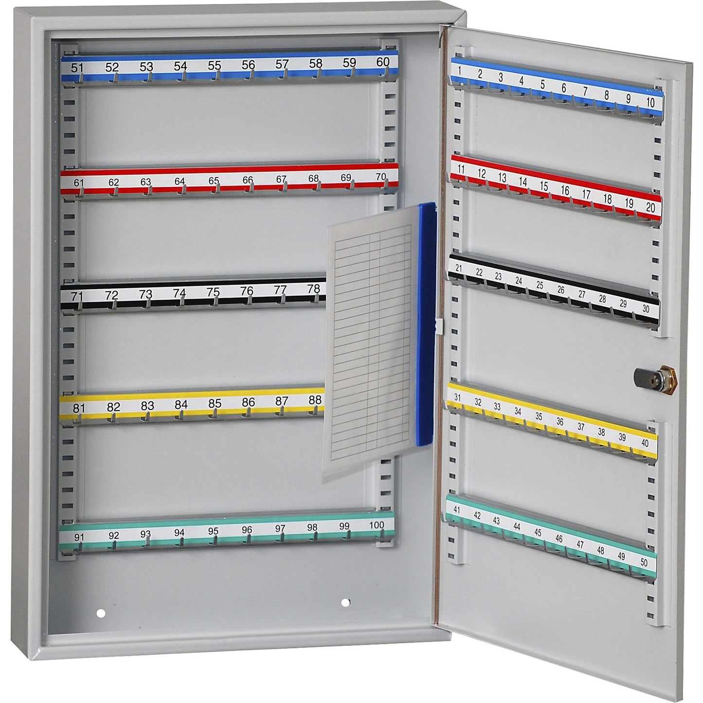 Security key cabinets, 100 hooks, HxWxD 550 x 380 x 80 mm, light grey.