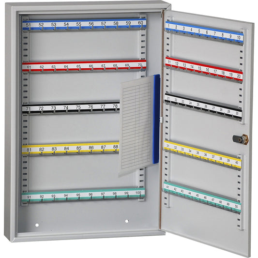 Security key cabinets, 100 hooks, HxWxD 550 x 380 x 80 mm, light grey.