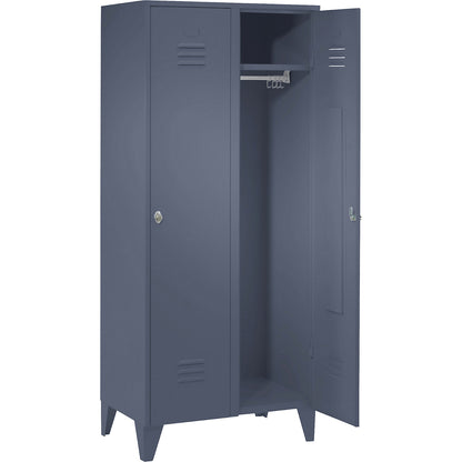 Berlin 2 clothes locker, 2 compartments, blue grey, width 800 mm, flat roof shape.