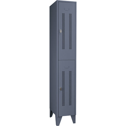 Berlin 1 double deck clothes locker, 1 section, blue grey, width 300 mm, 2 compartments.