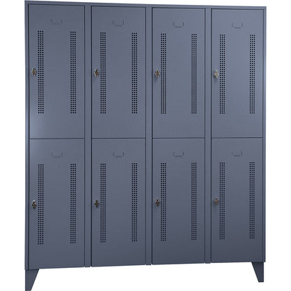 Berlin 1 double deck clothes locker, 4 sections, blue grey, width 1600 mm, 8 compartments.