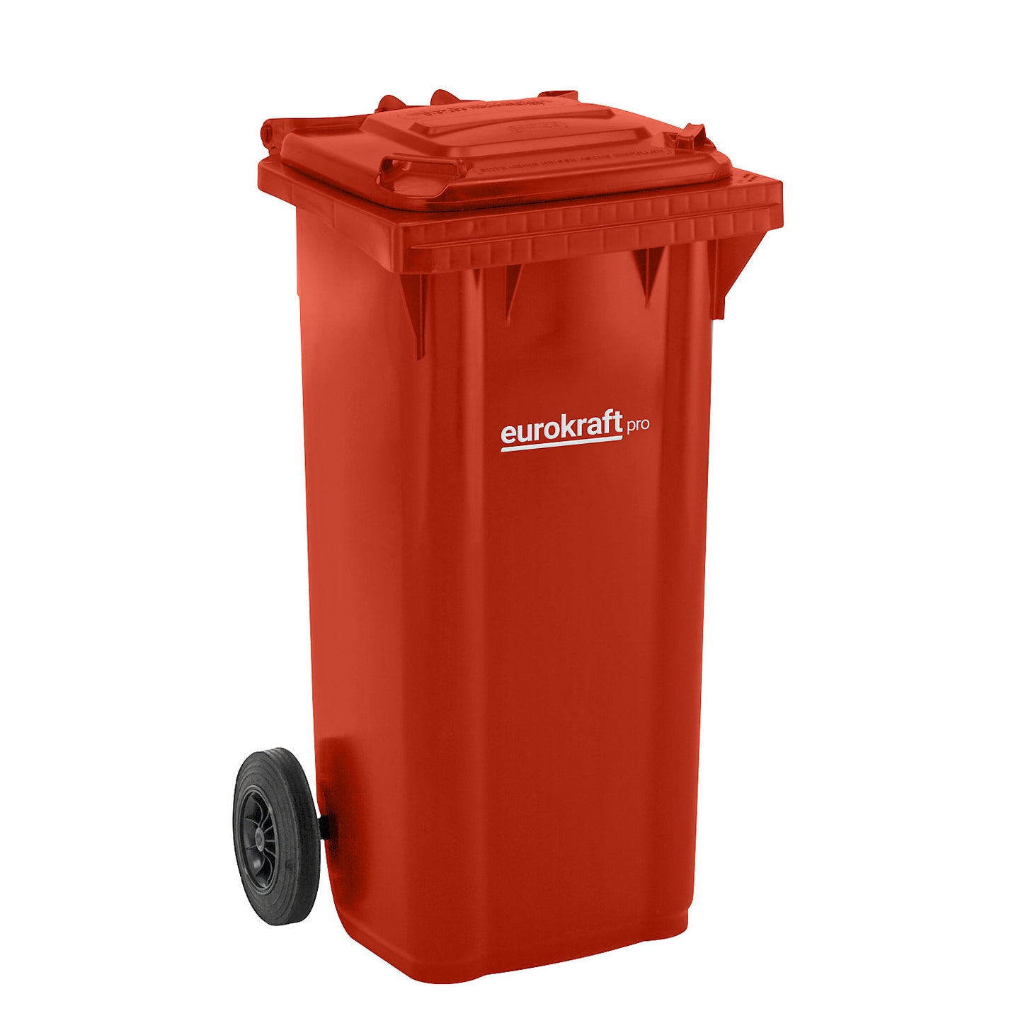 Plastic waste bin DIN EN 840, capacity 120 l, WxHxD 505 x 1005 x 555 mm, red.