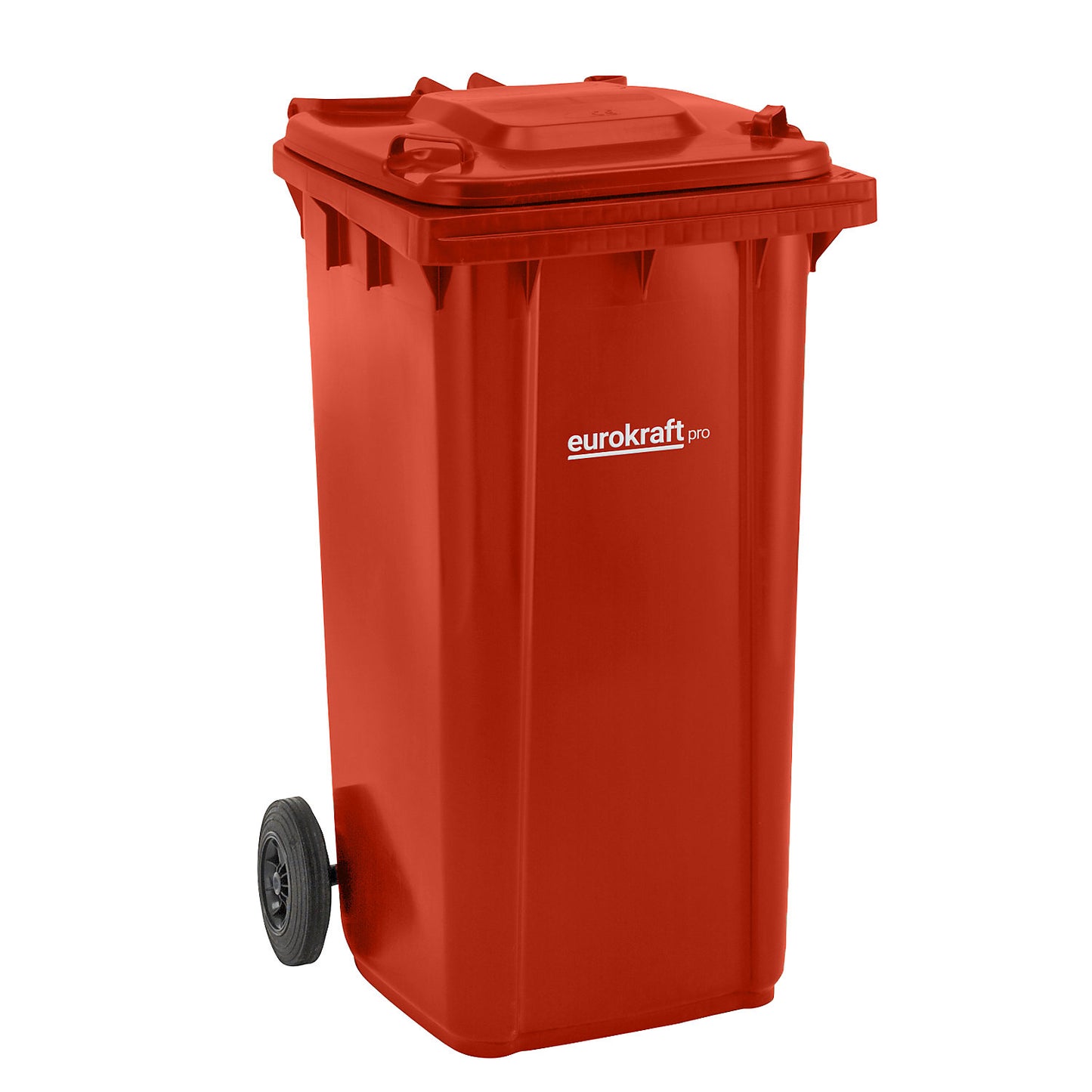 Plastic waste bin DIN EN 840, capacity 240 l, WxHxD 580 x 1100 x 740 mm, red.